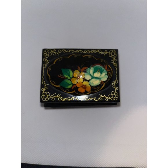 Vintage Miniature 2 Compartment Russian Lacquer Box with Flowers - Picture 7 of 7